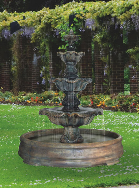 Renaissance Three Tier Fountain in Grand Pool Cast Stone Henri Statuary